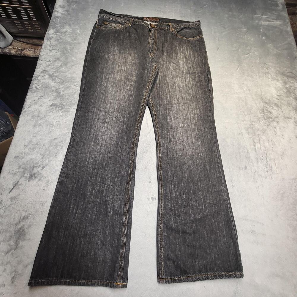 Perry Ellis Jeans Mens 38x32 Black Dark Wash Bootcut Relaxed Denim Pockets